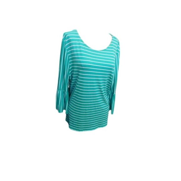 Chico's Size L Large (2) Striped 3/4 Flared Sleeve Top Slinky Stretchy Top - Picture 2 of 2